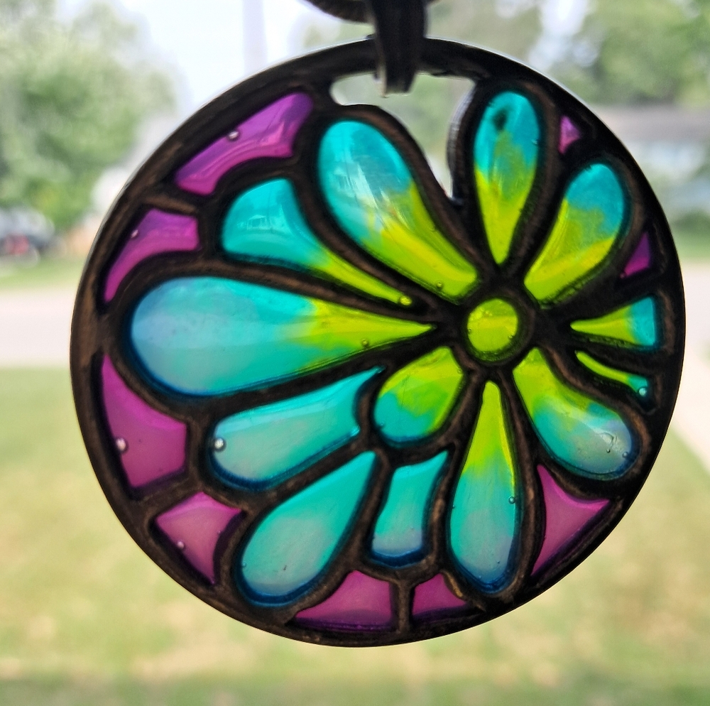 Chico's Plique-A-Jour Style Flower Pendant Necklace Stained Glass Whimsygoth